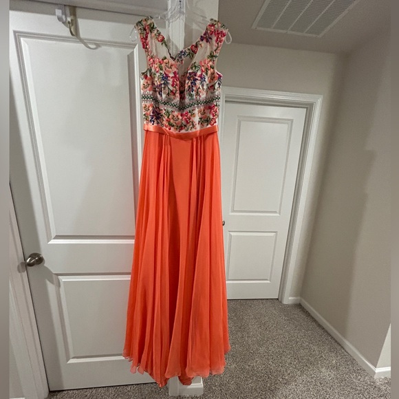 Sherri Hill Dress - Floral Embroidery + Coral Skirt - Picture 5 of 9